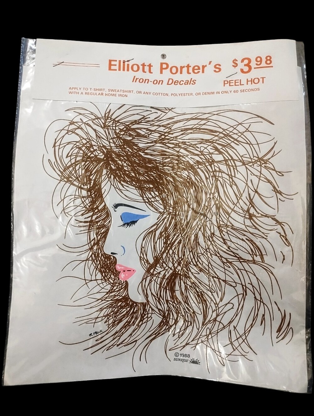 NOS Vintage 1980s Elliott Porter's Iron-on Shirt Decal Woman Face Pop Art